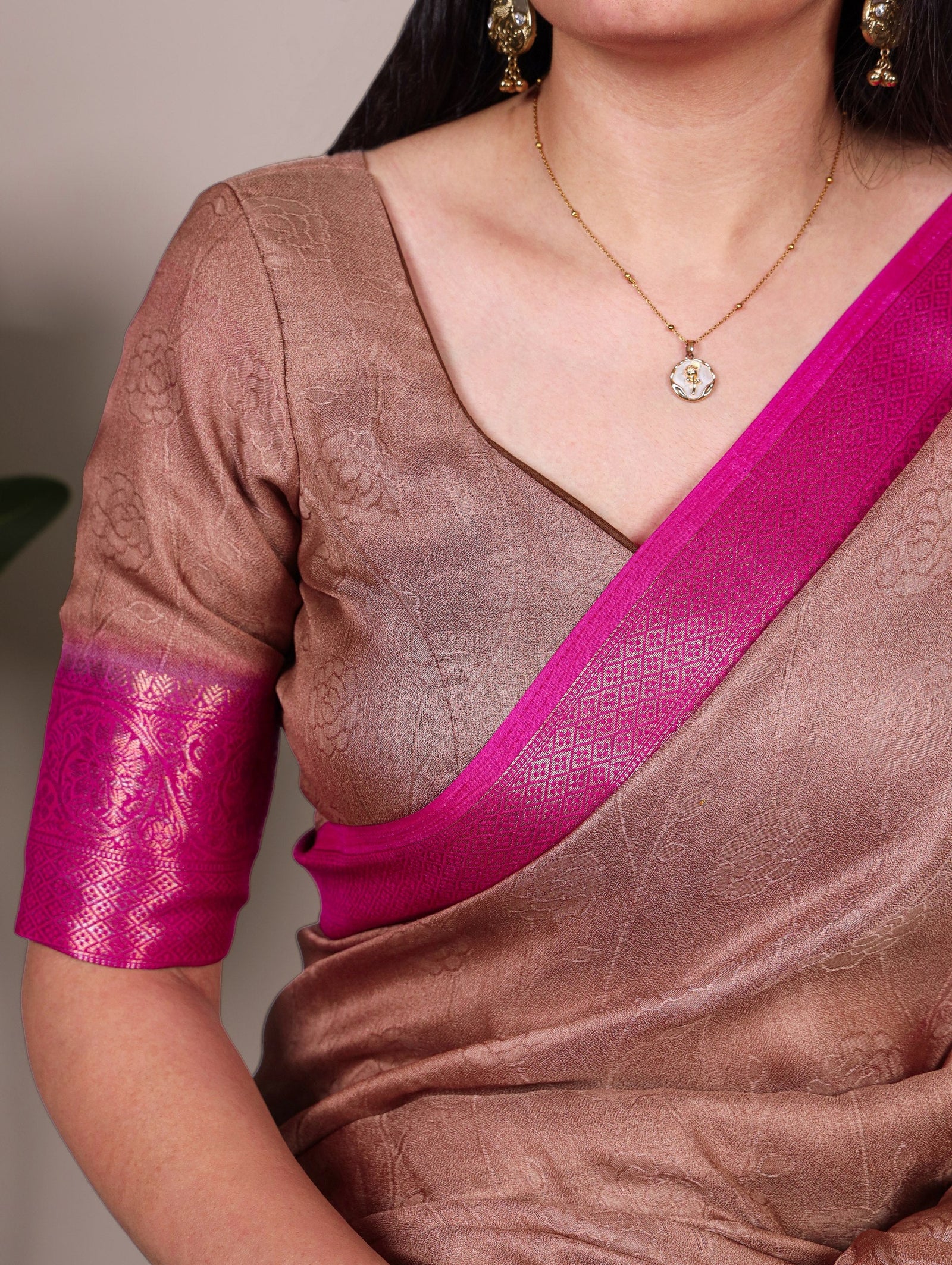 Brown Elegant Marsh Mello Zari Weaving Saree with Matching Unstitched Blouse – Traditional Festive & Wedding Wear Clothsvilla