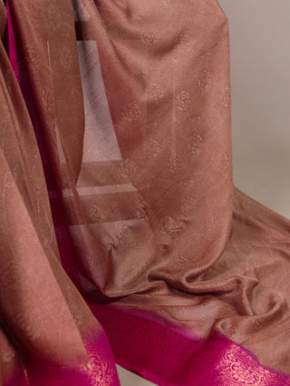 Brown Elegant Marsh Mello Zari Weaving Saree with Matching Unstitched Blouse – Traditional Festive & Wedding Wear Clothsvilla