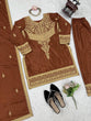 Load image into Gallery viewer, Brown Elegant Natural Crepe Chinestitch Plazo Set with Dupatta – Fully Stitched ClothsVilla
