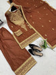 Load image into Gallery viewer, Brown Elegant Natural Crepe Chinestitch Plazo Set with Dupatta – Fully Stitched ClothsVilla