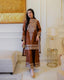 Brown Elegant Natural Crepe Chinestitch Plazo Set with Dupatta – Fully Stitched ClothsVilla
