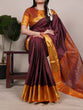 Load image into Gallery viewer, Brown Elegant Poly Cotton Saree with Chex Zari Weaving ClothsVilla