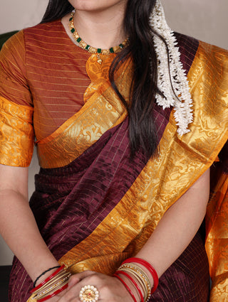 Brown Elegant Poly Cotton Saree with Chex Zari Weaving ClothsVilla