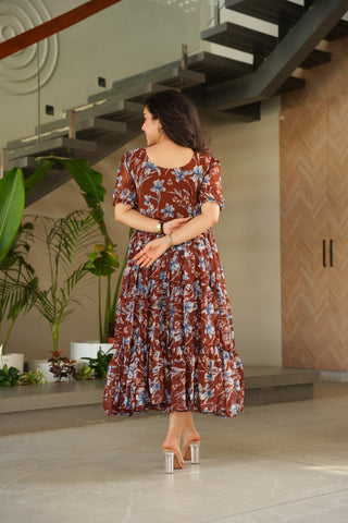 Brown Elegant Printed Faux Georgette Gown ClothsVilla