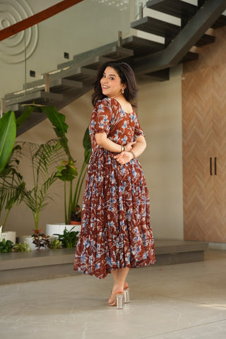 Brown Elegant Printed Faux Georgette Gown ClothsVilla