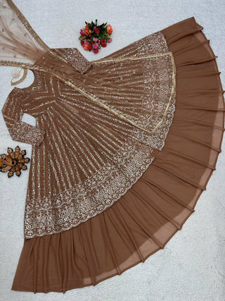 Brown Elegant Thread & Sequin Work Lehenga Choli Set ClothsVilla