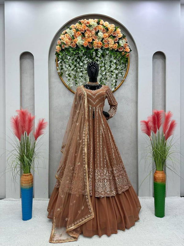 Brown Elegant Thread & Sequin Work Lehenga Choli Set ClothsVilla