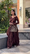 Load image into Gallery viewer, Brown Embroidered Faux Georgette Farshi Suit Set with Organza Dupatta ClothsVilla