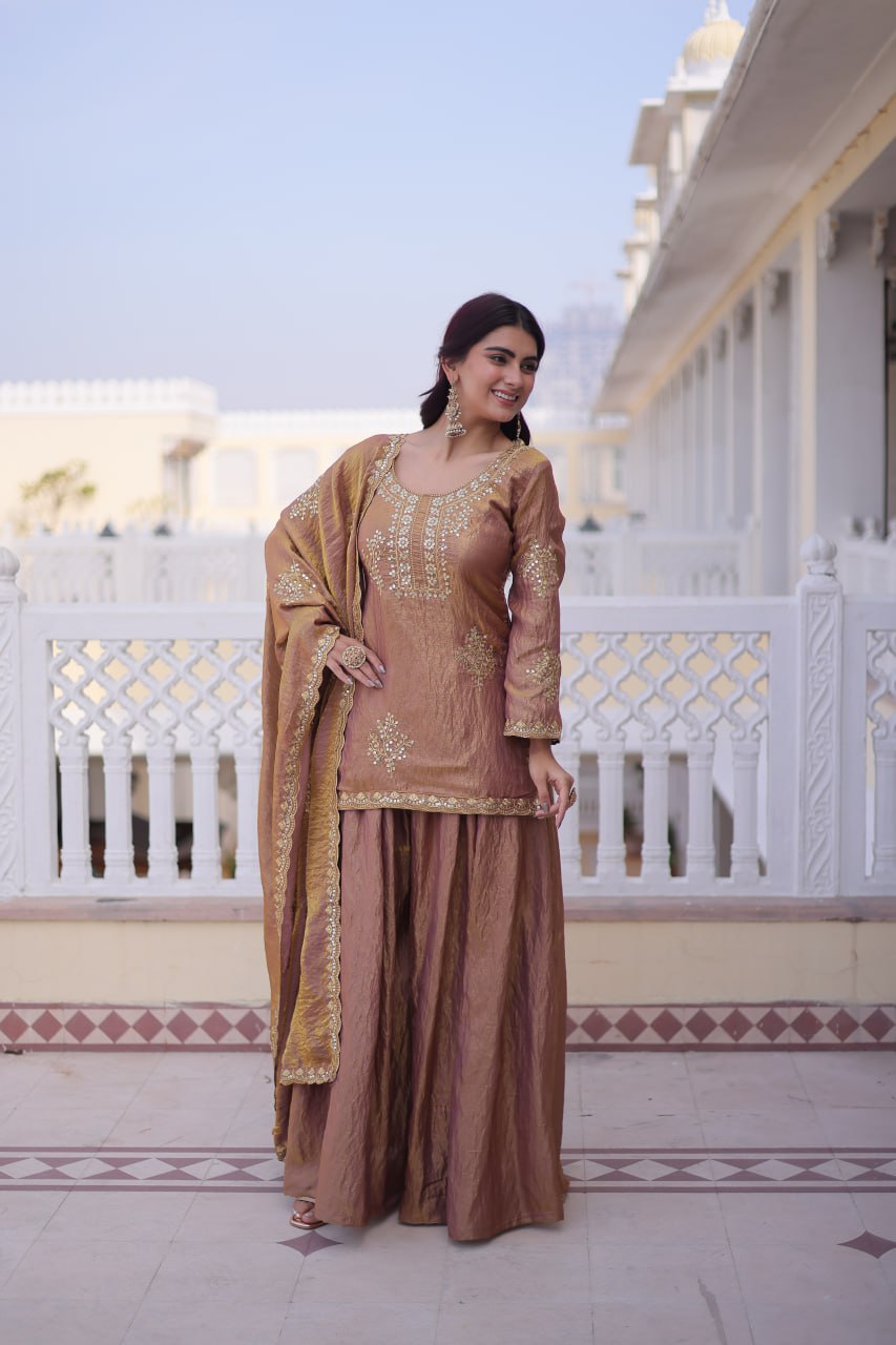 Brown Fendi Crush Kurti Sharara Set