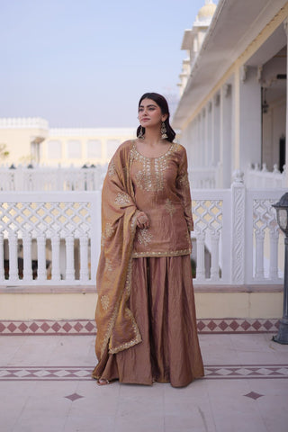 Brown Fendi Crush Kurti Sharara Set