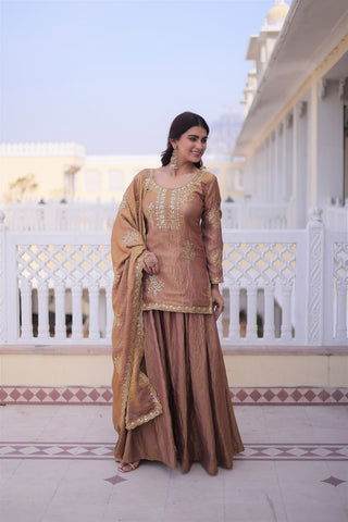 Brown Fendi Crush Kurti Sharara Set