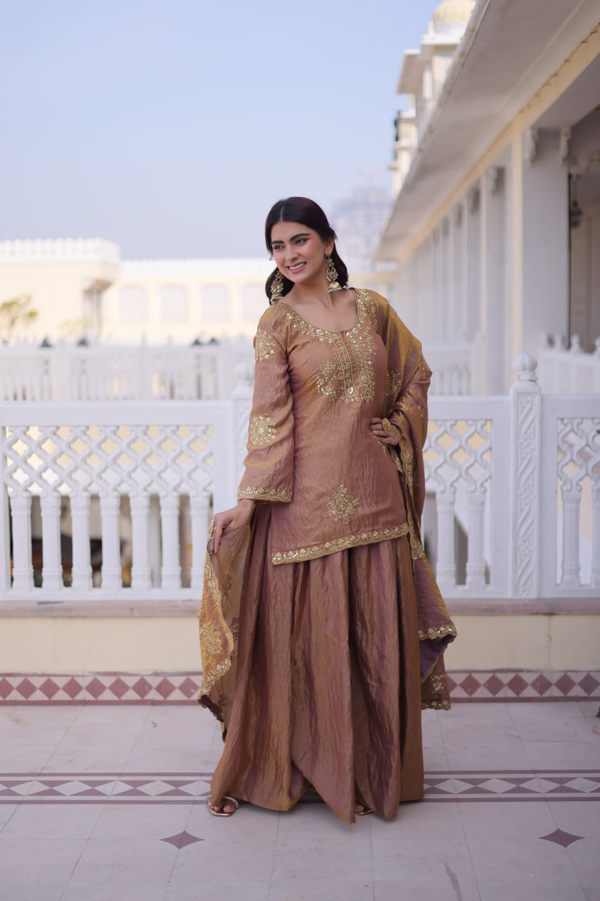 Brown Fendi Crush Kurti Sharara Set