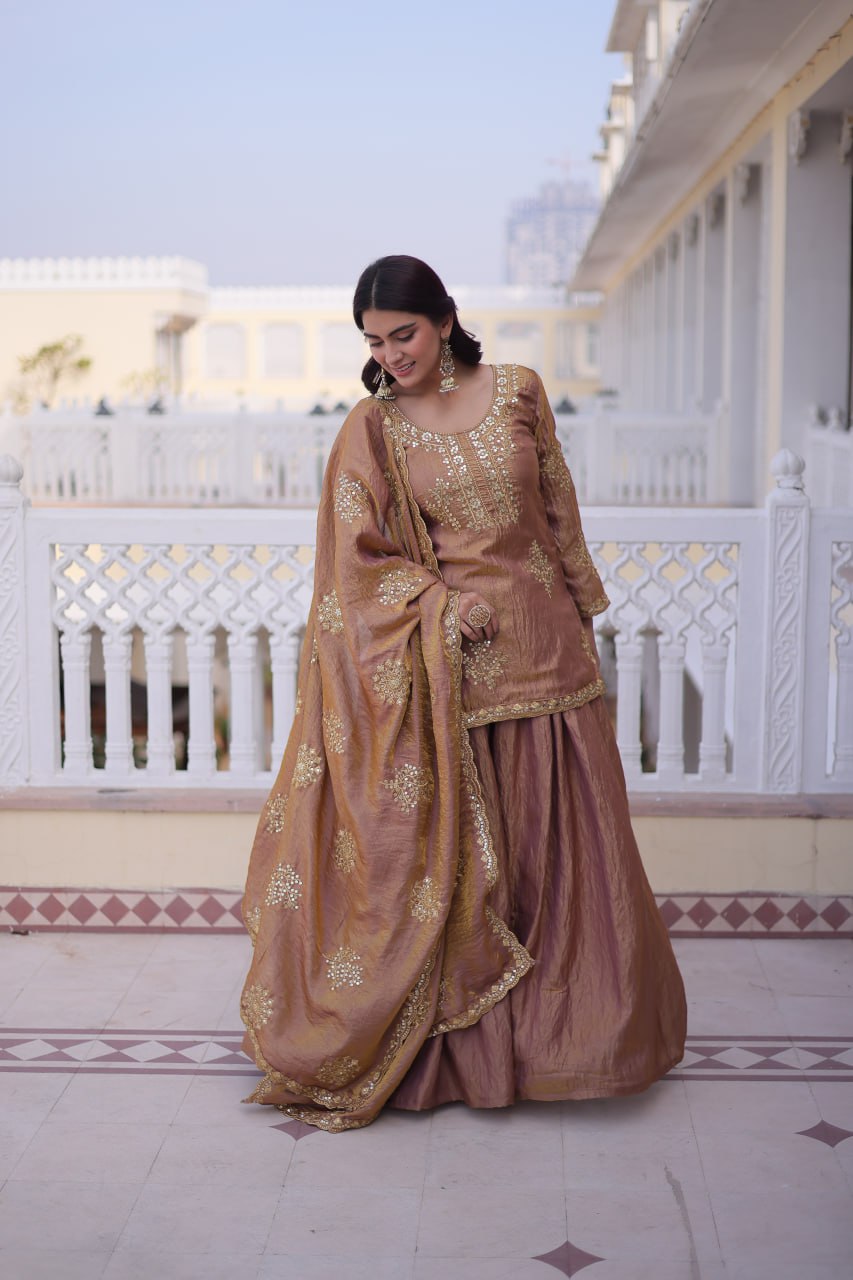 Brown Fendi Crush Kurti Sharara Set