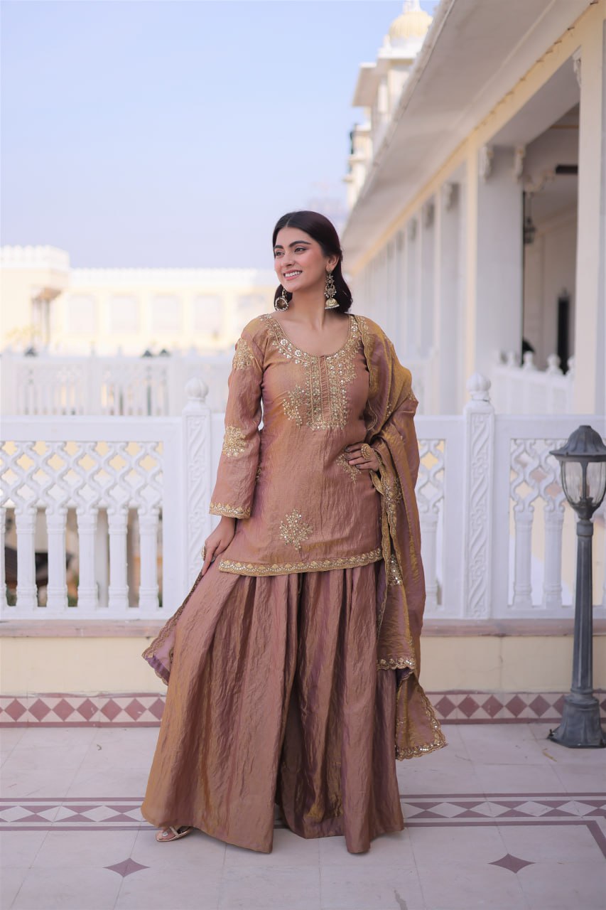 Brown Fendi Crush Kurti Sharara Set