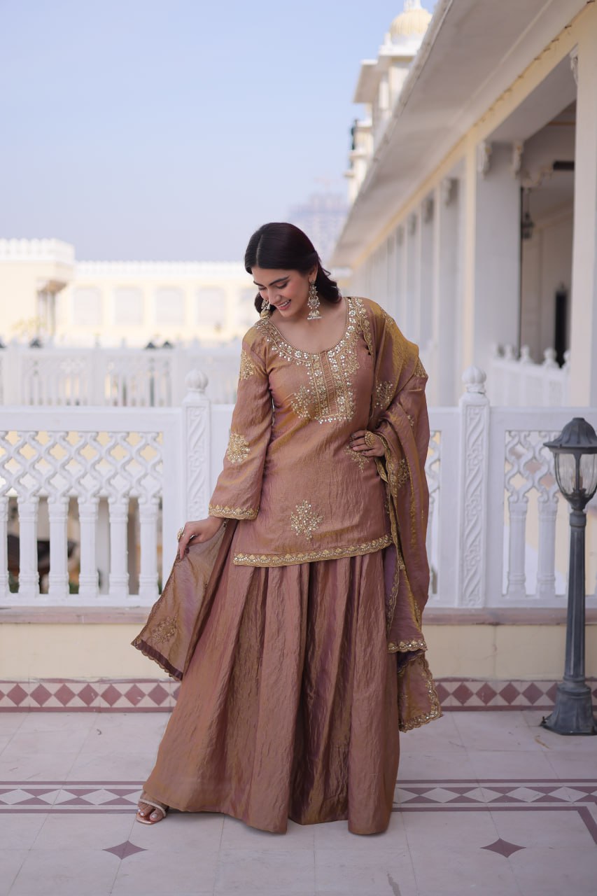 Brown Fendi Crush Kurti Sharara Set