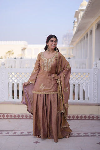 Brown Fendi Crush Kurti Sharara Set