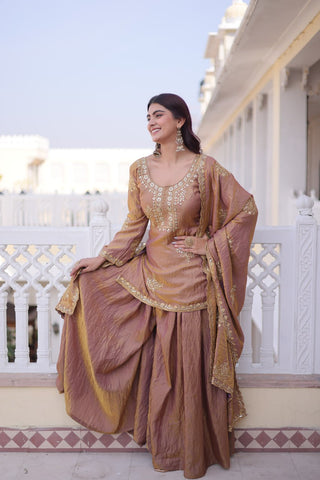 Brown Fendi Crush Kurti Sharara Set