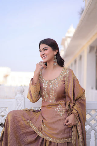 Brown Fendi Crush Kurti Sharara Set