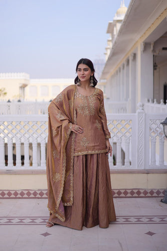 Brown Fendi Crush Kurti Sharara Set