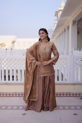 Brown Fendi Crush Kurti Sharara Set