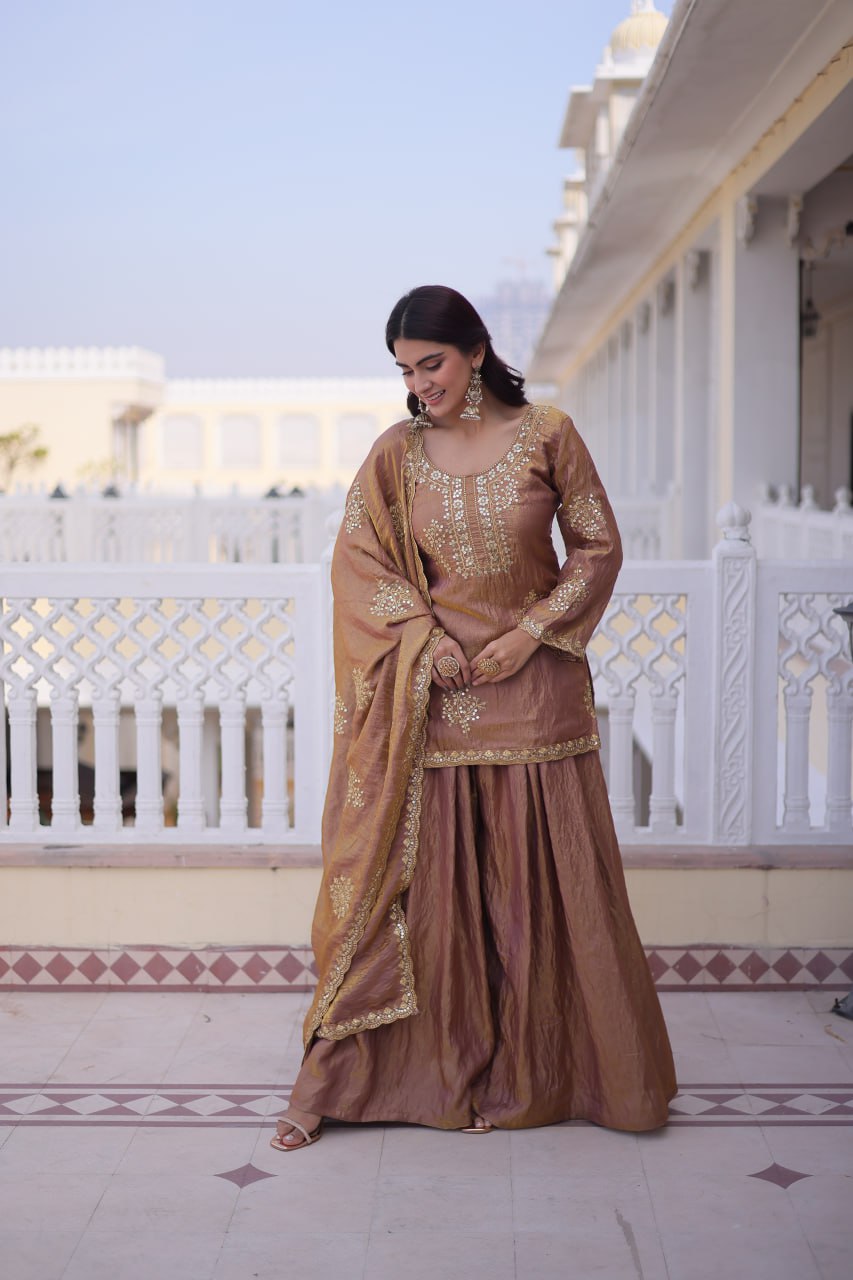 Brown Fendi Crush Kurti Sharara Set