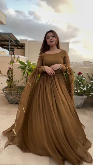 Brown Georgette Anarkali with Dupatta ClothsVilla