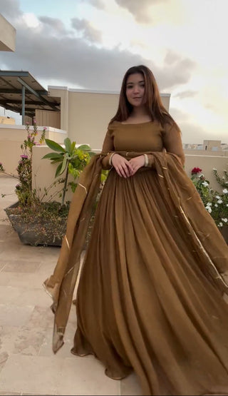 Brown Georgette Anarkali with Dupatta ClothsVilla