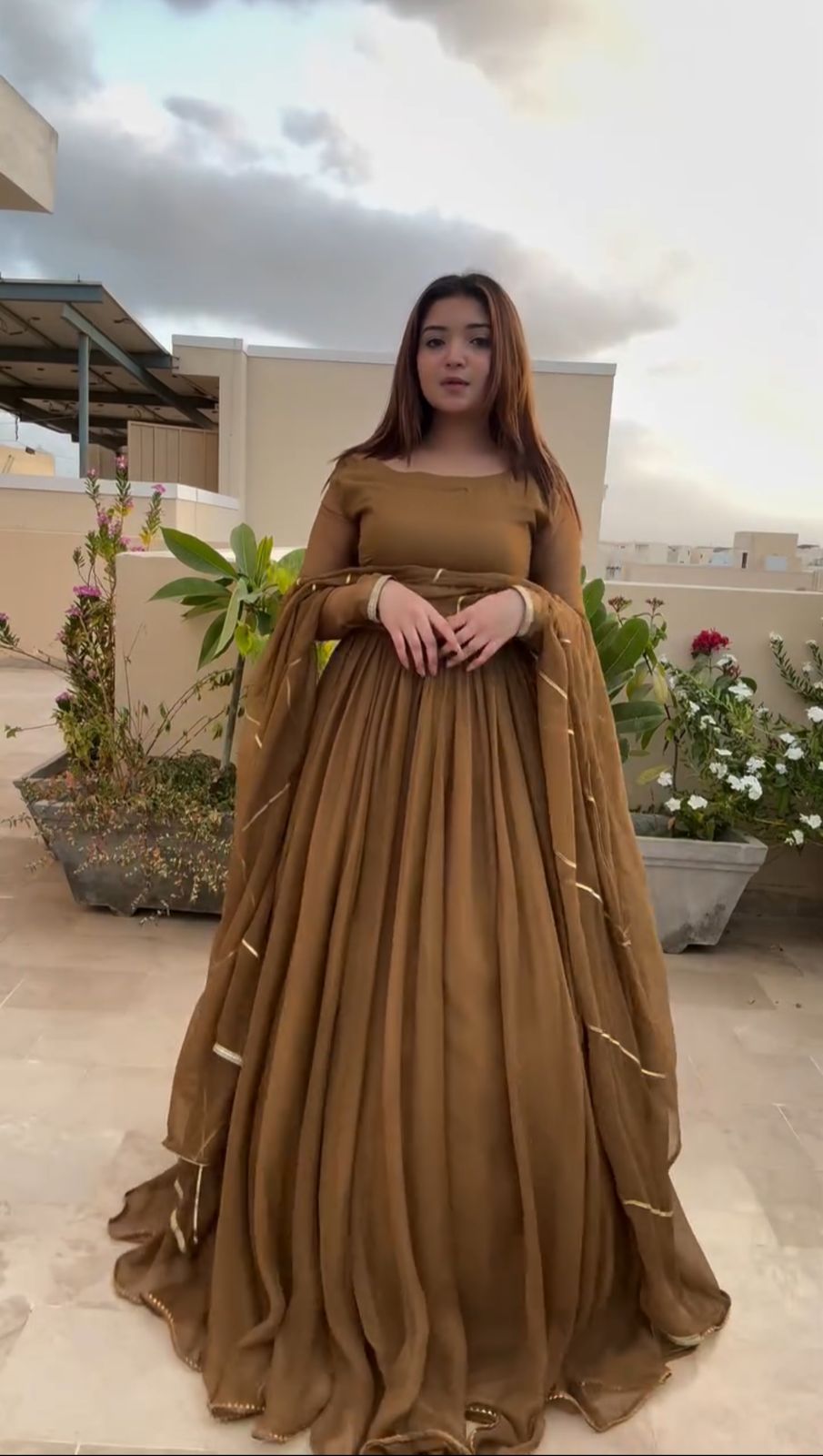 Brown Georgette Anarkali with Dupatta ClothsVilla Main image
