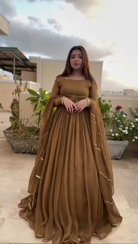 Brown Georgette Anarkali with Dupatta ClothsVilla