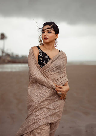 Brown Glow in Elegance – Skin Sequin Georgette Saree Clothsvilla