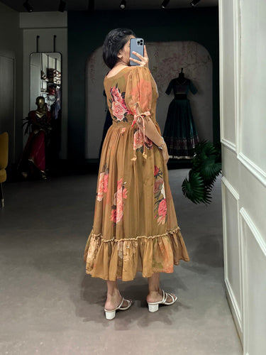 Brown Graceful Floral Georgette Frock – Ethnic Summer Collection