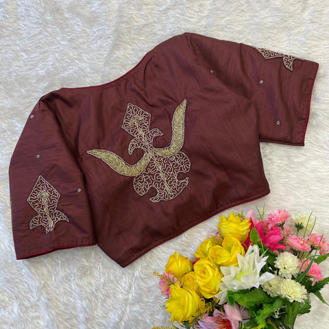Brown Handcrafted Muskan Silk Blouse with Designer Collar and Handwork ClothsVilla Main image