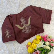 Load image into Gallery viewer, Brown Handcrafted Muskan Silk Blouse with Designer Collar and Handwork ClothsVilla