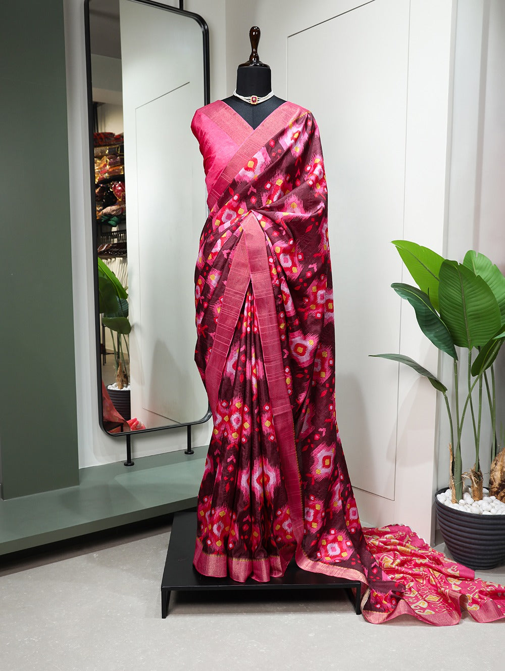 Brown Handloom Kotha Border Saree with Digital Prints ClothsVilla Main image