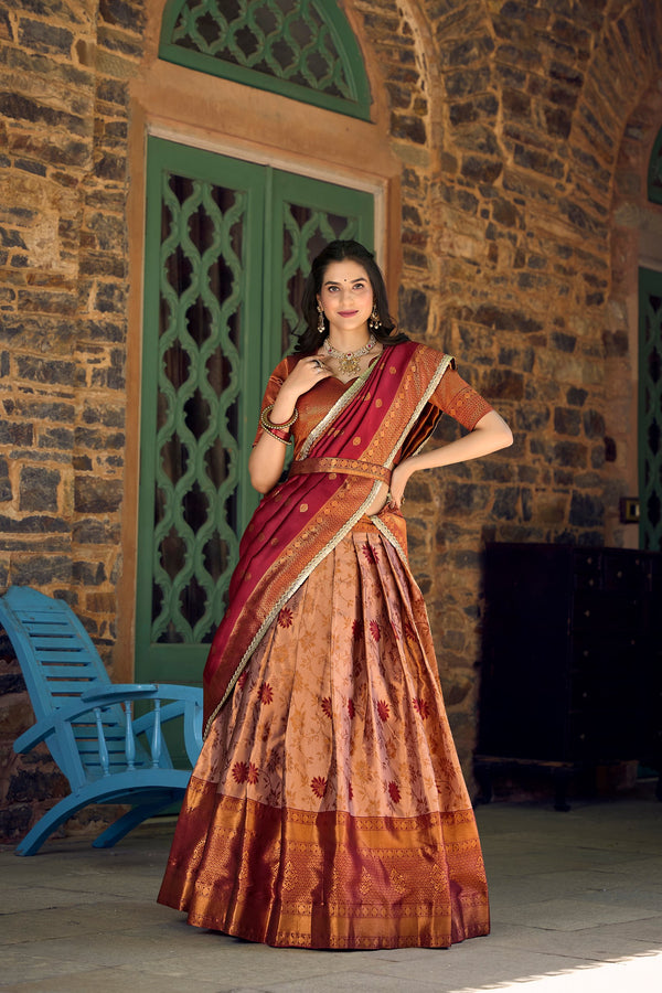Brown Jacquard Silk Lehenga Choli Set with Zari Work ClothsVilla