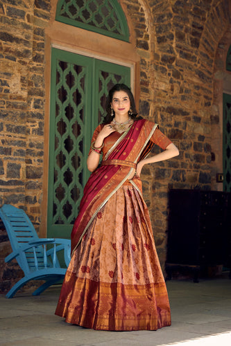 Brown Jacquard Silk Lehenga Choli Set with Zari Work ClothsVilla
