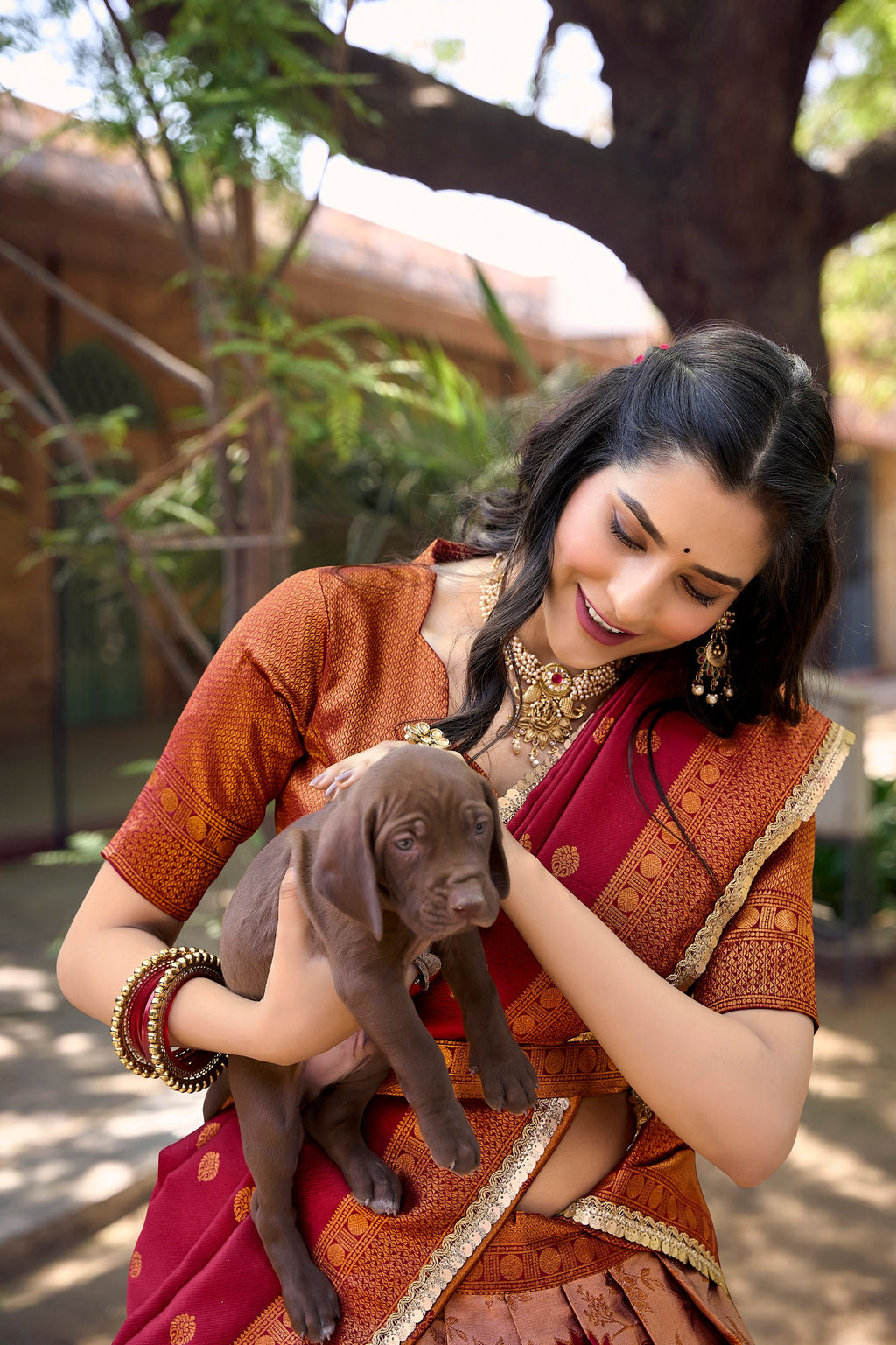 Brown Jacquard Silk Lehenga Choli Set with Zari Work ClothsVilla