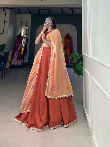 Brown Lehenga Choli Set with Organza Dupatta ClothsVilla