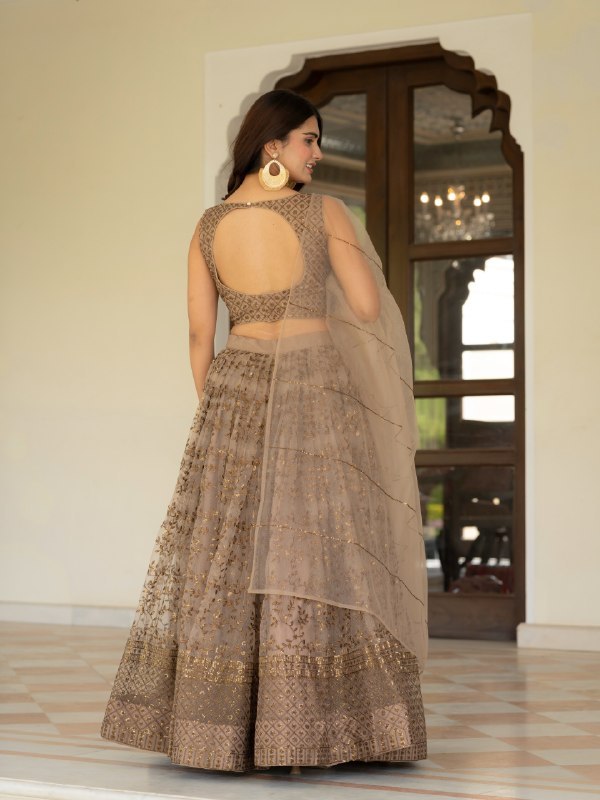 Brown Lehenga Choli with Zari, Sequin Work ClothsVilla