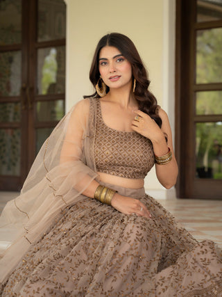 Brown Lehenga Choli with Zari, Sequin Work ClothsVilla