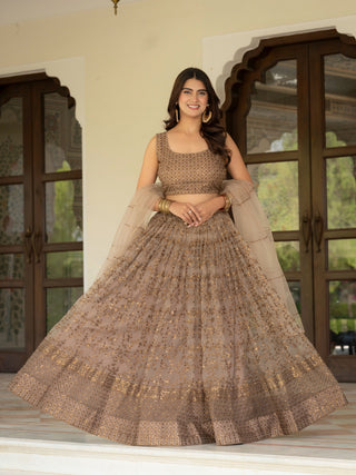 Brown Lehenga Choli with Zari, Sequin Work ClothsVilla