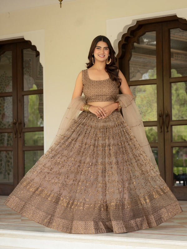 Brown Lehenga Choli with Zari, Sequin Work ClothsVilla