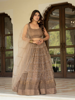 Brown Lehenga Choli with Zari, Sequin Work ClothsVilla