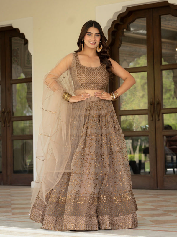 Brown Lehenga Choli with Zari, Sequin Work ClothsVilla