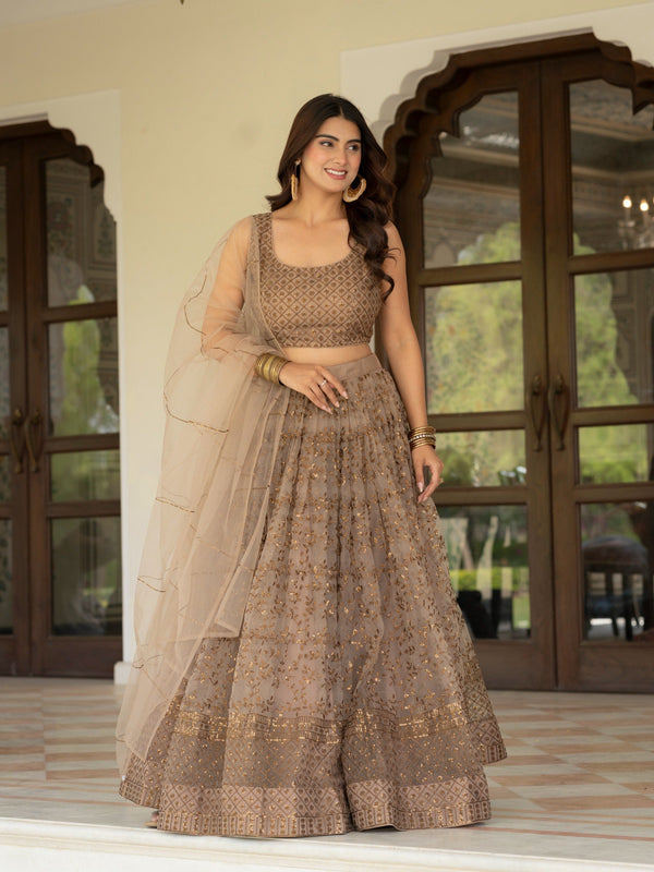 Brown Lehenga Choli with Zari, Sequin Work ClothsVilla