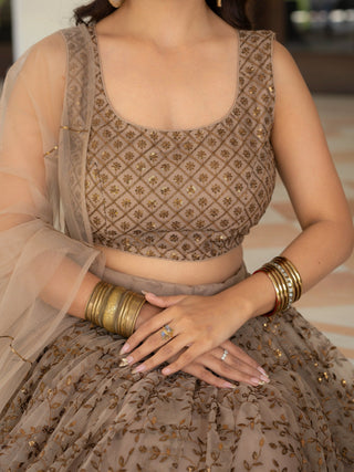 Brown Lehenga Choli with Zari, Sequin Work ClothsVilla