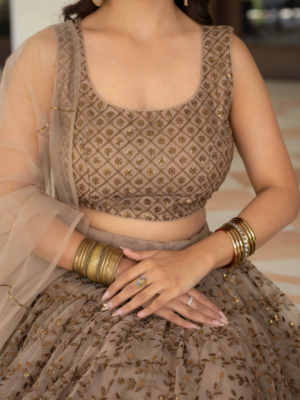 Brown Lehenga Choli with Zari, Sequin Work ClothsVilla