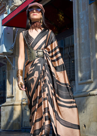 Brown Luxurious Satin Crepe Saree – Elegance with a Graceful Drape ClothsVilla