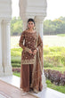 Load image into Gallery viewer, Brown Luxury Fendy Silk Sequins Embroidered Kurti with Sharara &amp; Matching Cut-Work Dupatta Party &amp; Festive Wear Set ClothsVilla