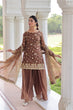 Load image into Gallery viewer, Brown Luxury Fendy Silk Sequins Embroidered Kurti with Sharara &amp; Matching Cut-Work Dupatta Party &amp; Festive Wear Set ClothsVilla